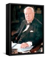 British Politican Sir Winston Churchill, Formal Portrait at Desk-Carl Mydans-Framed Stretched Canvas