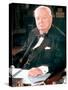 British Politican Sir Winston Churchill, Formal Portrait at Desk-Carl Mydans-Stretched Canvas