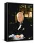 British Politician Sir Winston Churchill, Formal Portrait at Desk-Carl Mydans-Framed Stretched Canvas