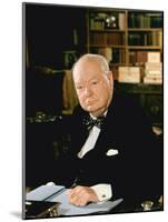 British Politician Sir Winston Churchill, Formal Portrait at Desk-Carl Mydans-Mounted Premium Photographic Print