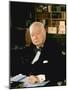 British Politician Sir Winston Churchill, Formal Portrait at Desk-Carl Mydans-Mounted Premium Photographic Print