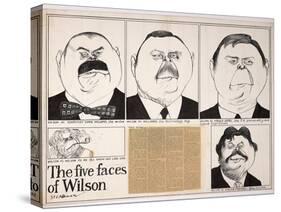 British Politics 1960s, The Five Faces of Wilson (drawing)-Ralph Steadman-Stretched Canvas