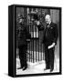 British Prime Minister Winston Churchill Doffing Hat Outside of 10 Downing St-null-Framed Stretched Canvas