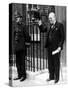 British Prime Minister Winston Churchill Doffing Hat Outside of 10 Downing St-null-Stretched Canvas