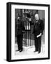 British Prime Minister Winston Churchill Doffing Hat Outside of 10 Downing St-null-Framed Premium Photographic Print