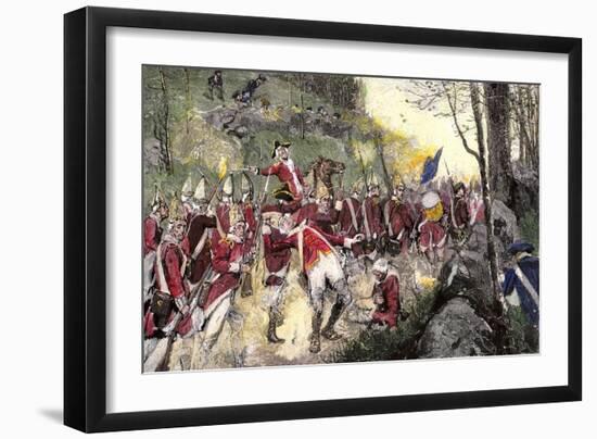 British Retreat from Concord under Fire from Colonial Minutemen in Ambush, c.1775-null-Framed Premium Giclee Print