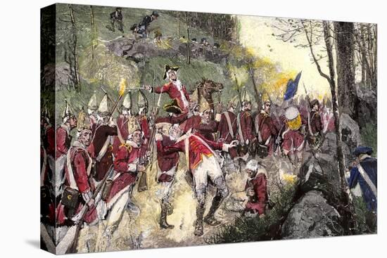 British Retreat from Concord under Fire from Colonial Minutemen in Ambush, c.1775-null-Stretched Canvas