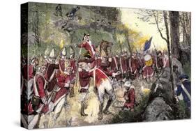 British Retreat from Concord under Fire from Colonial Minutemen in Ambush, c.1775-null-Stretched Canvas