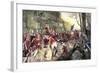 British Retreat from Concord under Fire from Colonial Minutemen in Ambush, c.1775-null-Framed Giclee Print