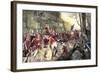 British Retreat from Concord under Fire from Colonial Minutemen in Ambush, c.1775-null-Framed Giclee Print