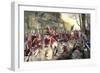 British Retreat from Concord under Fire from Colonial Minutemen in Ambush, c.1775-null-Framed Giclee Print