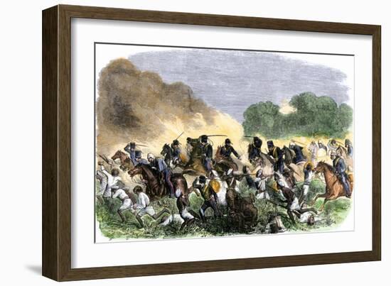 British Royal Horse Artillery Charge against Unmounted Natives near Allahbad, India, c.1857-null-Framed Giclee Print