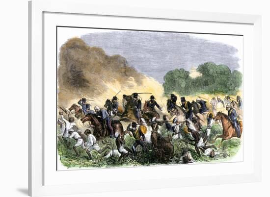 British Royal Horse Artillery Charge against Unmounted Natives near Allahbad, India, c.1857-null-Framed Giclee Print