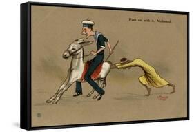 British Sailor on a Mule, Pushed by Egyptian Man-V. Manavian-Framed Stretched Canvas