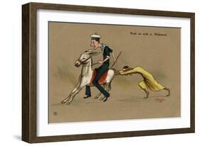 British Sailor on a Mule, Pushed by Egyptian Man-V. Manavian-Framed Art Print