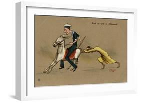 British Sailor on a Mule, Pushed by Egyptian Man-V. Manavian-Framed Art Print