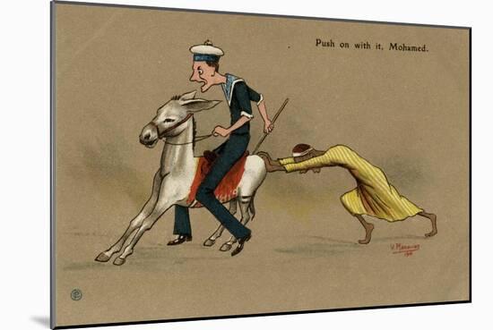 British Sailor on a Mule, Pushed by Egyptian Man-V. Manavian-Mounted Art Print