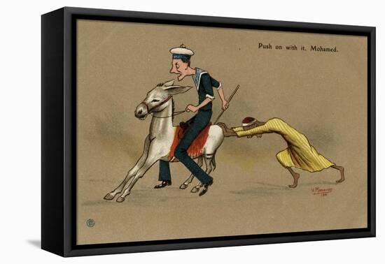 British Sailor on a Mule, Pushed by Egyptian Man-V. Manavian-Framed Stretched Canvas