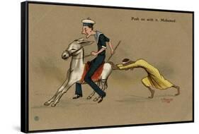 British Sailor on a Mule, Pushed by Egyptian Man-V. Manavian-Framed Stretched Canvas