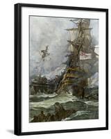 British Ship Brunswick in Battle with French Navy Off the Coast of Brittany-null-Framed Giclee Print