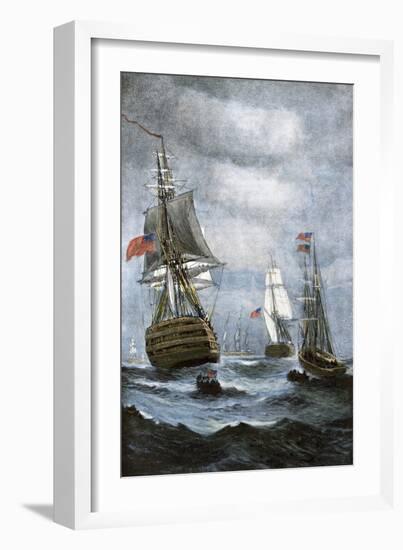 British Ships Blockading Chesapeake Bay at the Outset of the War of 1812-null-Framed Giclee Print