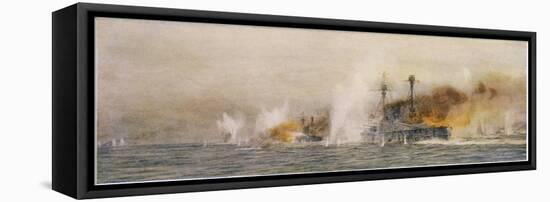 British Ships "Defence" and "Warrior" in Action at the Battle of Jutland-William Lionel Wyllie-Framed Stretched Canvas