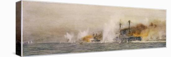 British Ships "Defence" and "Warrior" in Action at the Battle of Jutland-William Lionel Wyllie-Stretched Canvas