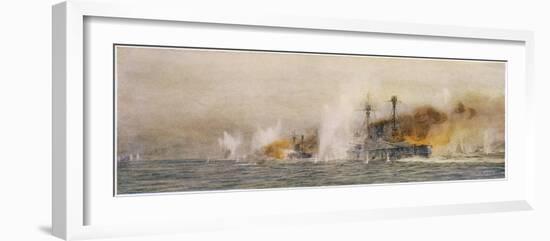 British Ships "Defence" and "Warrior" in Action at the Battle of Jutland-William Lionel Wyllie-Framed Photographic Print