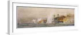 British Ships "Defence" and "Warrior" in Action at the Battle of Jutland-William Lionel Wyllie-Framed Photographic Print