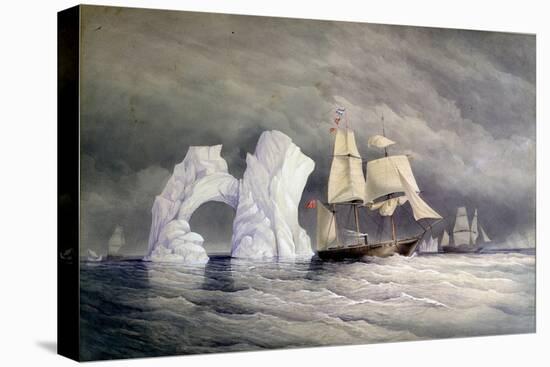 British Ships Phoenix, Talbot, and Diligence Crossing an Iceberg (Arctic Canada). Watercolor (58X88-Admiral Edward Augustus Inglefield-Stretched Canvas