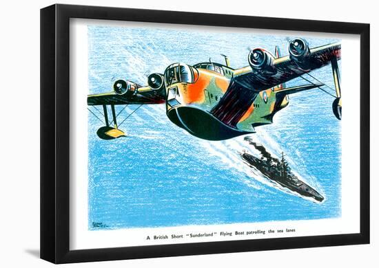 British Short Sunderland Flying Boat WWII War Propaganda Art Print Poster-null-Framed Poster