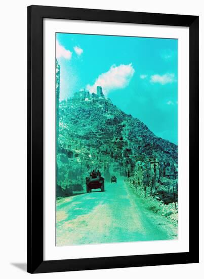 British Soldiers Driving Along the Road Below Monte Cassino with Us Sherman Tanks-null-Framed Photographic Print