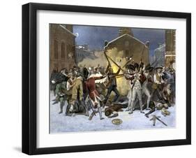 British Soldiers Kill Four Civilian Protesters in the Boston Massacre, c.1770-null-Framed Giclee Print