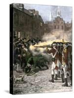 British Soldiers Shooting Four Civilians in the Boston Massacre, c.1770-null-Stretched Canvas
