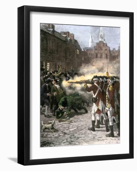 British Soldiers Shooting Four Civilians in the Boston Massacre, c.1770-null-Framed Giclee Print