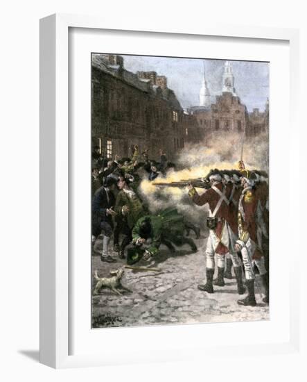 British Soldiers Shooting Four Civilians in the Boston Massacre, c.1770-null-Framed Giclee Print