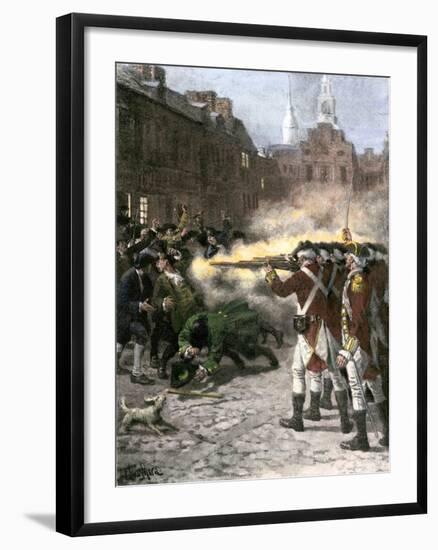 British Soldiers Shooting Four Civilians in the Boston Massacre, c.1770-null-Framed Giclee Print