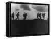 British Soldiers Silhouetted Along a Ridge During the World War I Battle of Mons-null-Framed Stretched Canvas