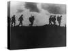 British Soldiers Silhouetted Along a Ridge During the World War I Battle of Mons-null-Stretched Canvas