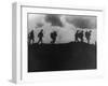 British Soldiers Silhouetted Along a Ridge During the World War I Battle of Mons-null-Framed Photographic Print