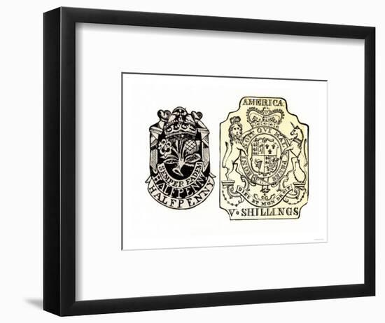 British Stamps for America Issued under the Stamp Act for a Half-Penny and Five Shillings-null-Framed Premium Giclee Print