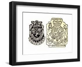 British Stamps for America Issued under the Stamp Act for a Half-Penny and Five Shillings-null-Framed Premium Giclee Print