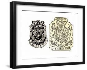 British Stamps for America Issued under the Stamp Act for a Half-Penny and Five Shillings-null-Framed Giclee Print