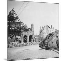 British Tank in Front of Ruined Buildings, Peronne, France, World War I, C1916-C1918-Nightingale & Co-Mounted Giclee Print