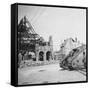 British Tank in Front of Ruined Buildings, Peronne, France, World War I, C1916-C1918-Nightingale & Co-Framed Stretched Canvas