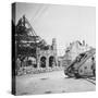 British Tank in Front of Ruined Buildings, Peronne, France, World War I, C1916-C1918-Nightingale & Co-Stretched Canvas