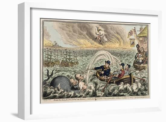 British Tars Towing the Danish Fleet into Harbour, or the Broadbottom Leviathan Trying to Swamp…-James Gillray-Framed Giclee Print