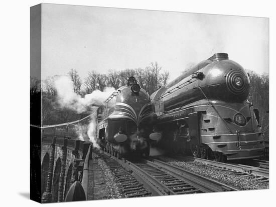 British Train, "Coronation Scot" alongside American Locomotives-Hansel Mieth-Stretched Canvas