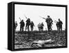 British Troops Advance Through Barbed Wire across No Mans Land-Robert Hunt-Framed Stretched Canvas