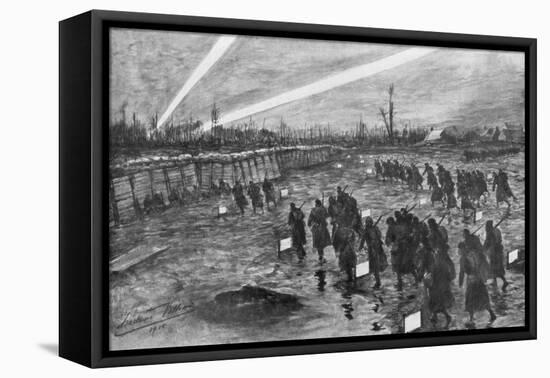 British Troops Advance under Cover of Darkness, Neuve-Chapelle, France,10 March 1915-Frederic Villiers-Framed Stretched Canvas